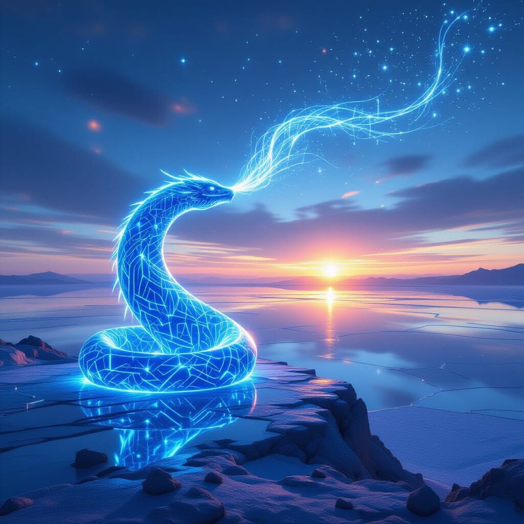 Luminous Leviathan Overlooking Mirrored Salt Desert