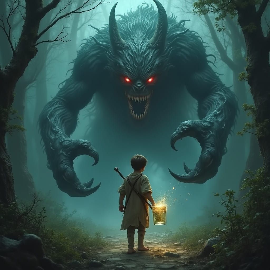 Gritty Boy Stands Firm Against Dark, Twisted Beast in Mystic...