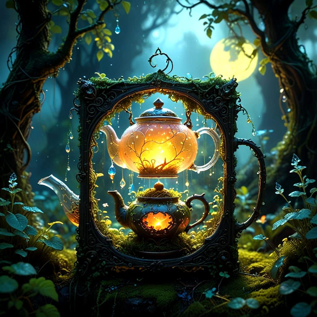 Magical Glowing Teapot with Music and Nature Elements