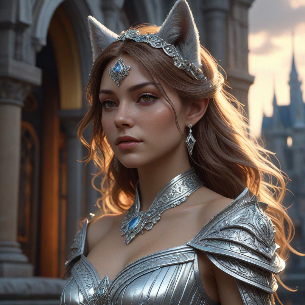 Ethereal Lycan Elf Princess in Grand Castle Splendor