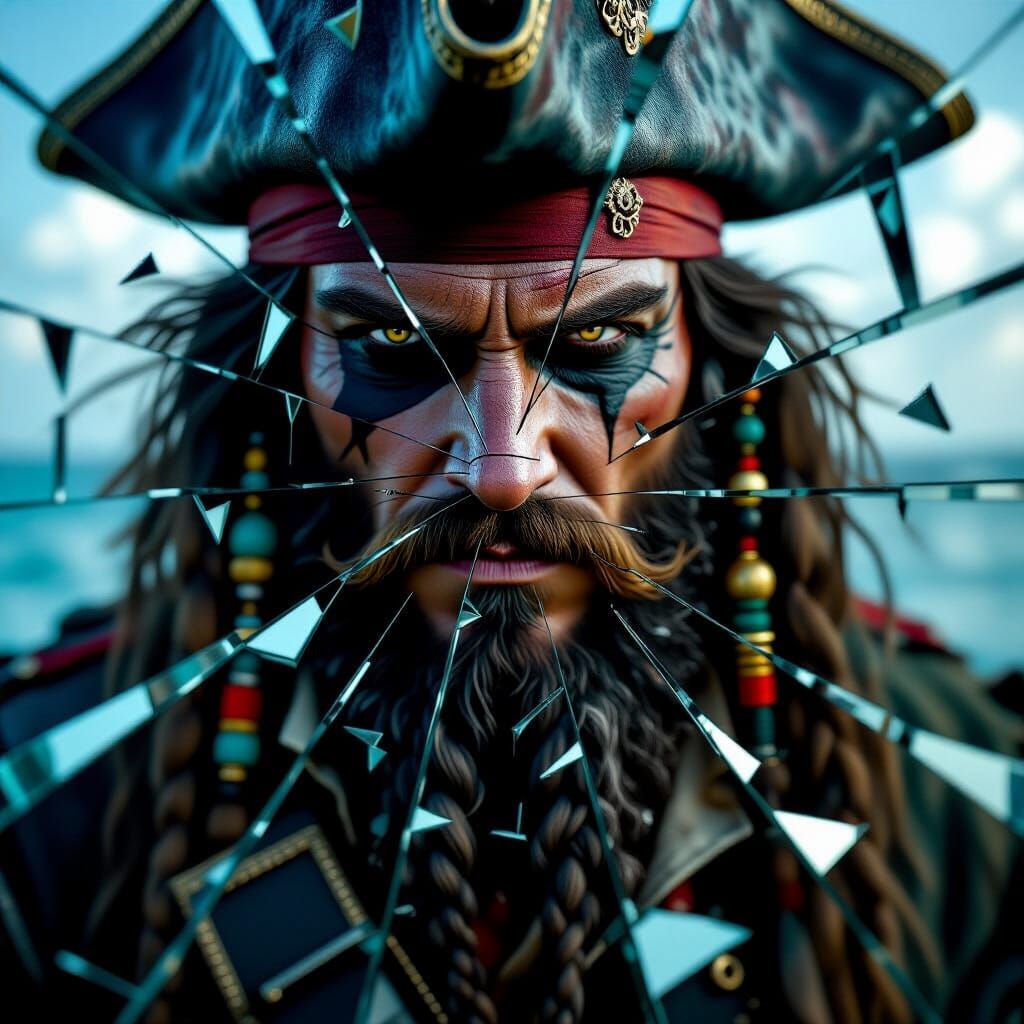 Pirate Captain Portrait in Shattered Mirrors