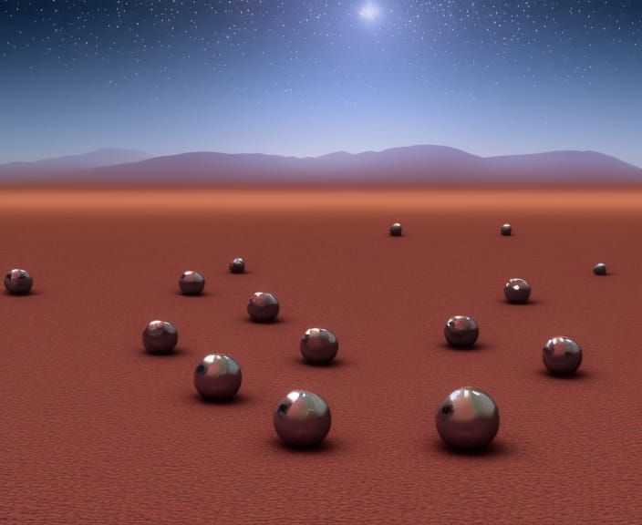 Surreal Desert Horizon with Chrome Spheres