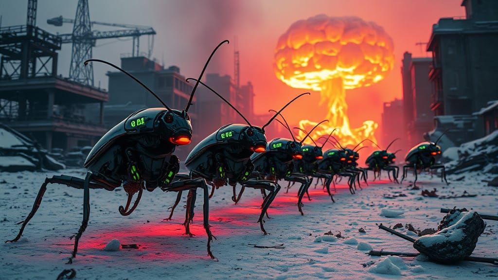 Cyborg Cockroaches March Through Post-Apocalyptic Ruins in N...