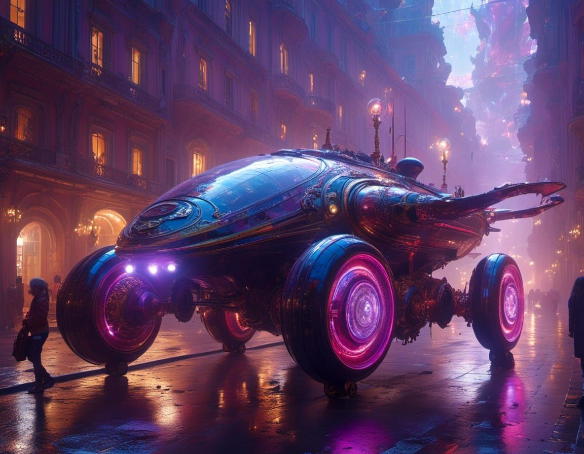 Futuristic Alien Android in Rococo Sci-Fi Cityscape