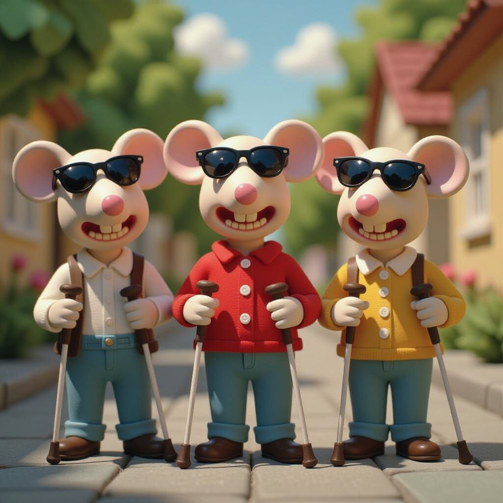 Three Blind Mice in Sunglasses, Claymation Style