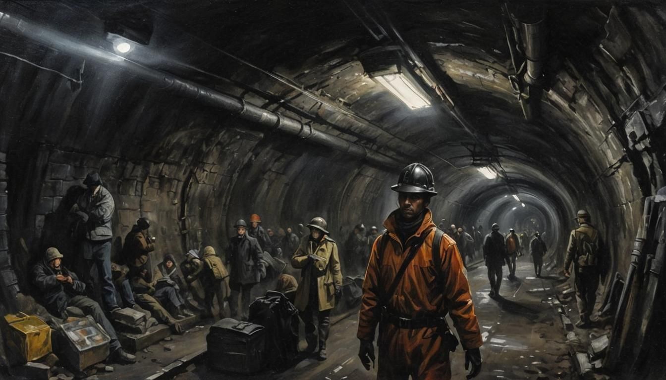 Noir Painting of Underground Refugee Tunnels