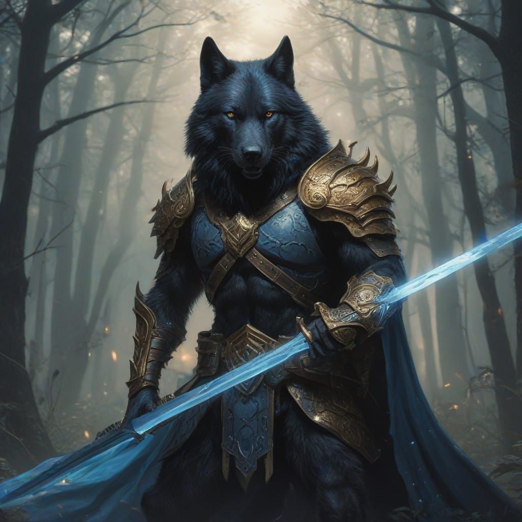 Cyberpunk-Inspired Wolf in Light Blue Armour Unleashes Mythi...