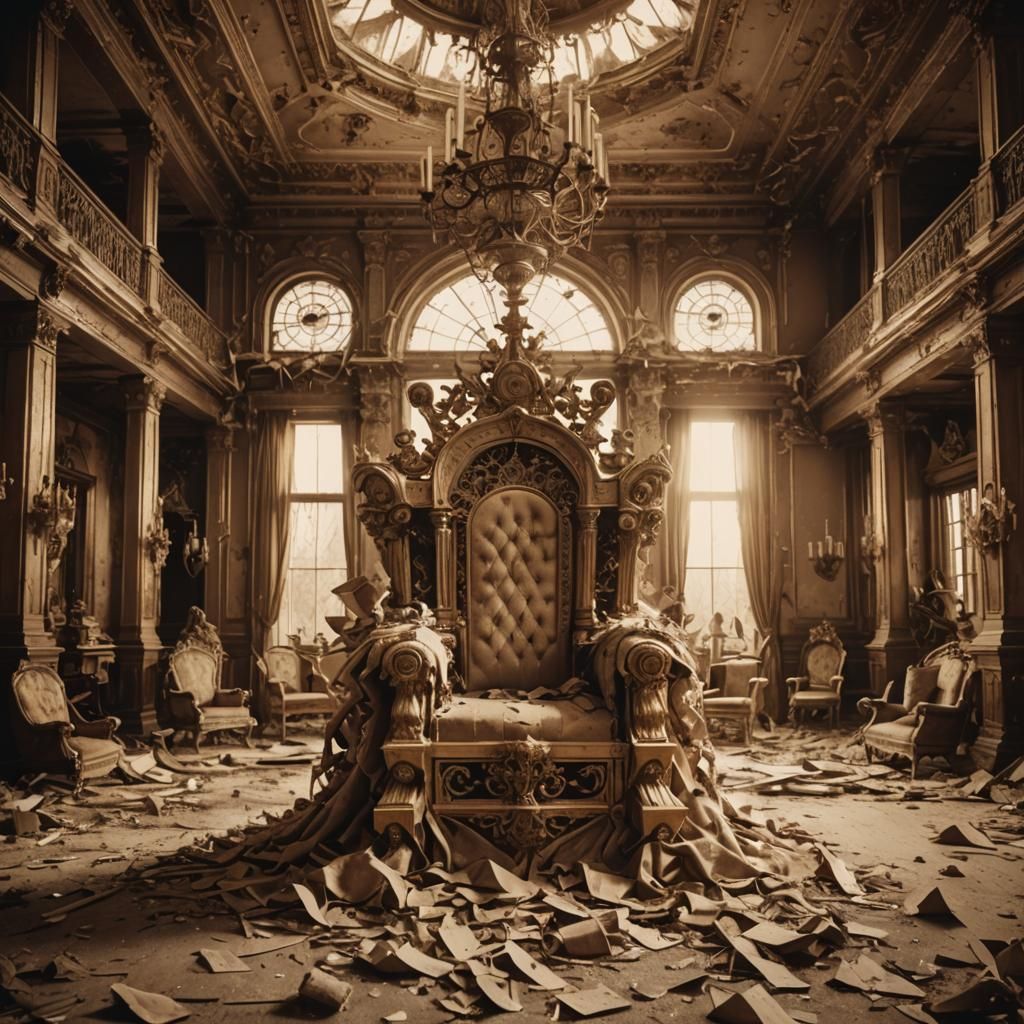 Victorian Era Abandoned Interior in Sepia Style