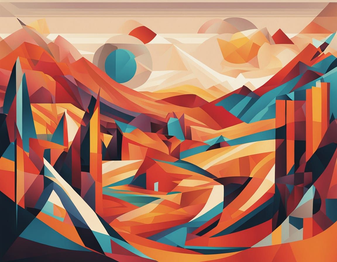 Alien Village Castle in Abstract Cubist Style