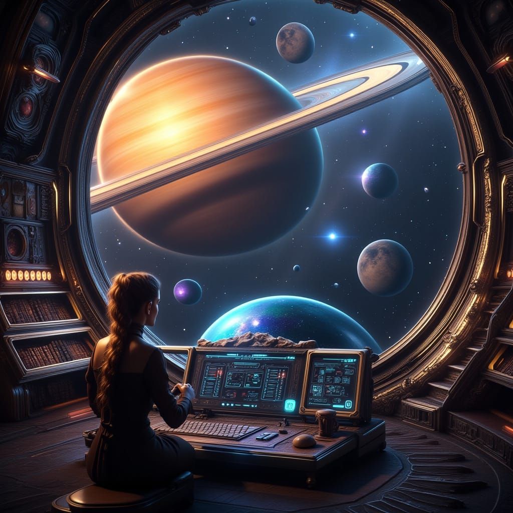 Marvel-Style Spaceship Soaring Past Saturn in 3D