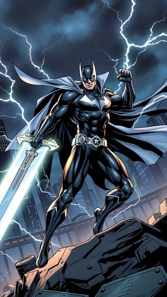 Epic Superhero Unleashes Lightning Sword in Dynamic Comic Bo...