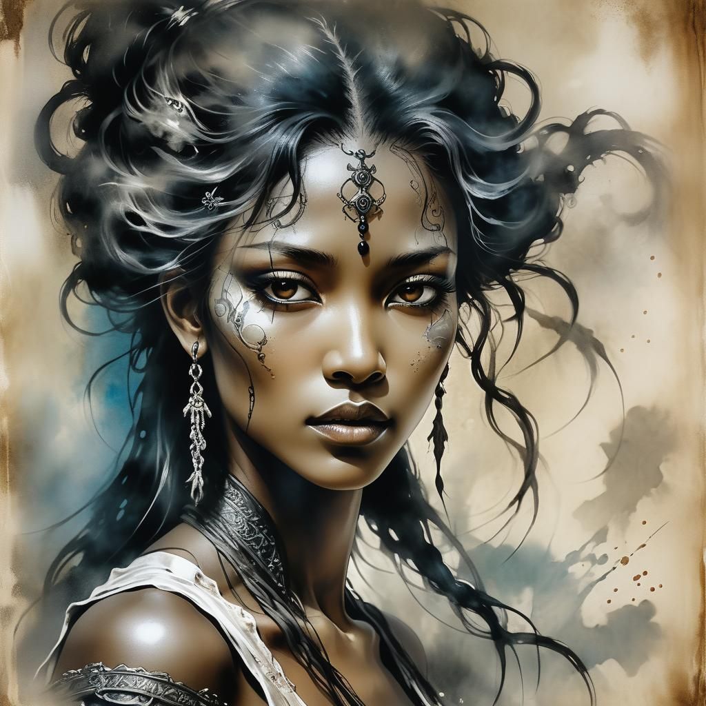 Ebony Woman Portrait in Dark Fantasy Style