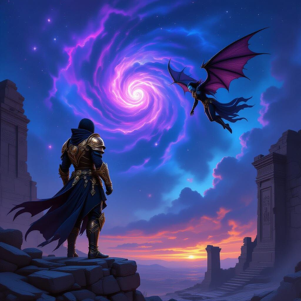 Steampunk Warrior Confronts Vampire Over Ancient Ruins