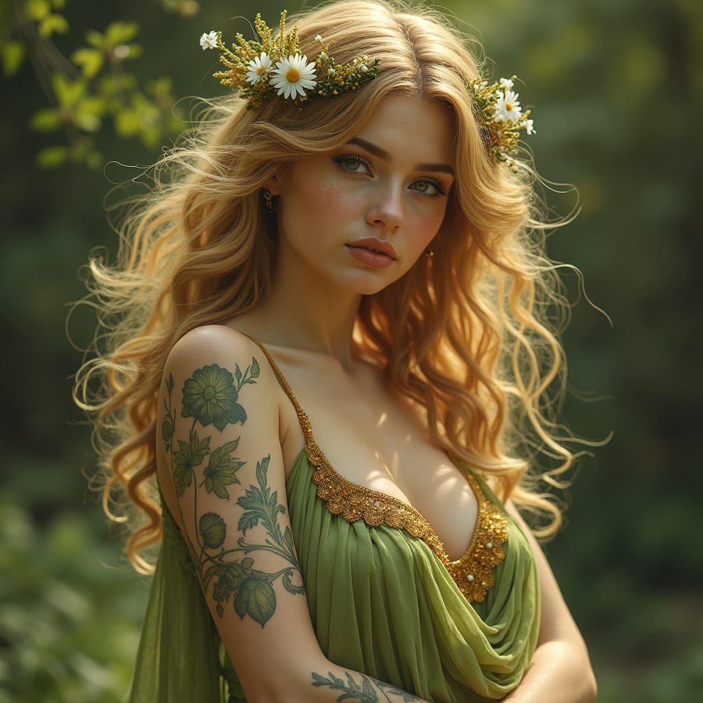 Classical Goddess in Baroque Style with Golden Accents