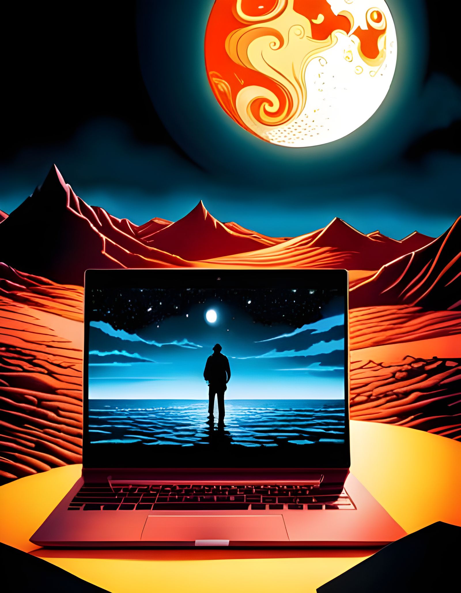 Computer by Moonlight: Photoillustration in Bold Colors
