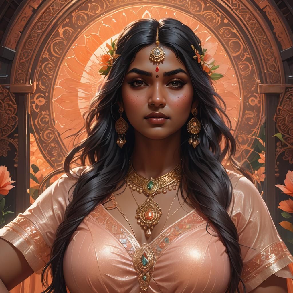 Gorgeous Indian Woman Portrait in Translucent Peach Wear