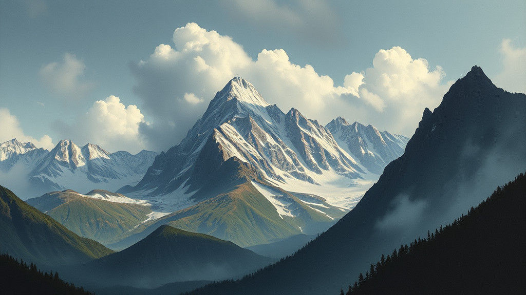 Mystical Mountain Landscape in Hyperrealistic Style