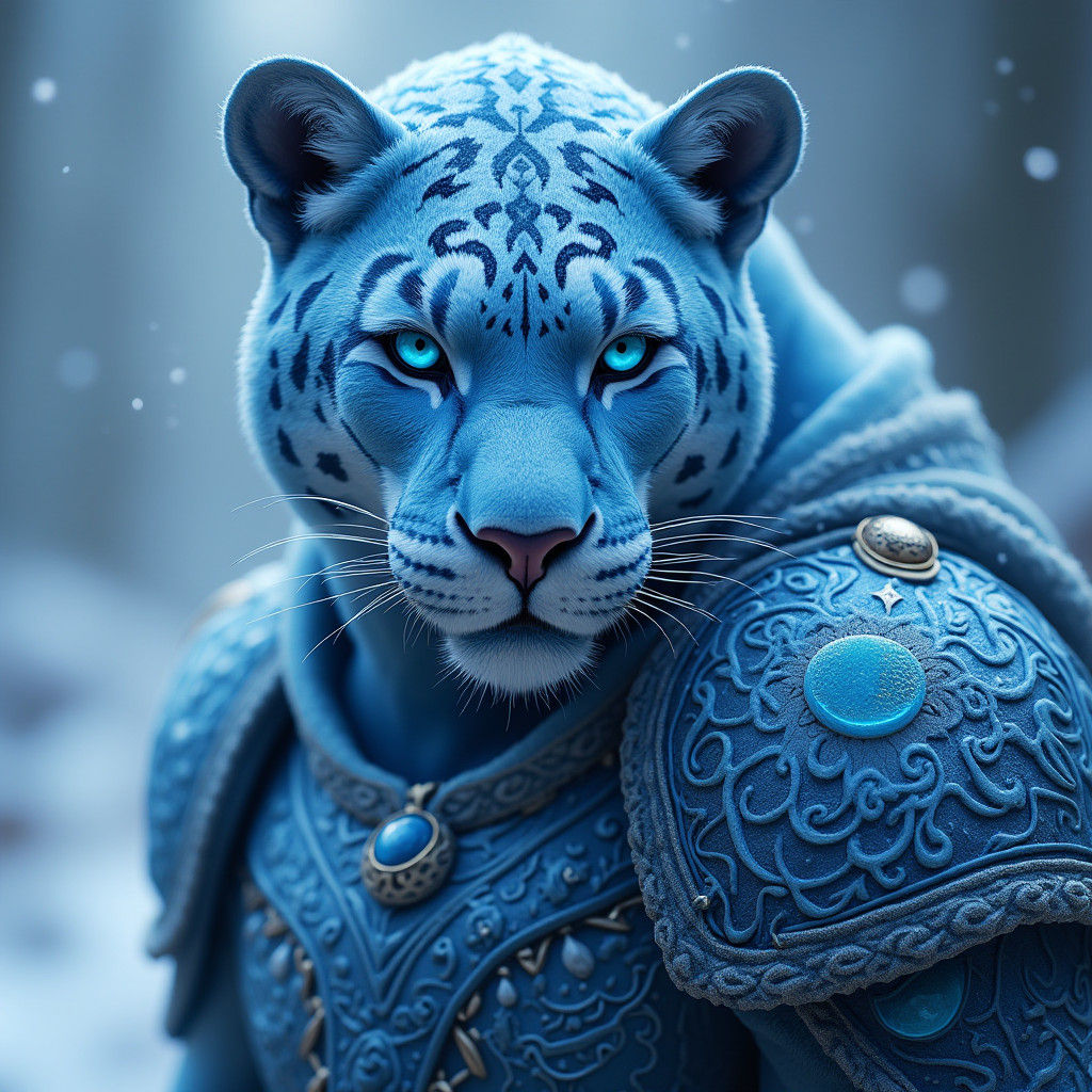 Icy Blue Panther Warrior on Frozen Tundra
