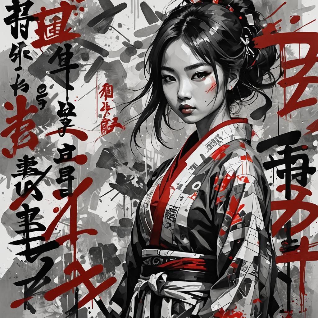 Striking Two-Tone Portrait of Girl in Mixed Media Style