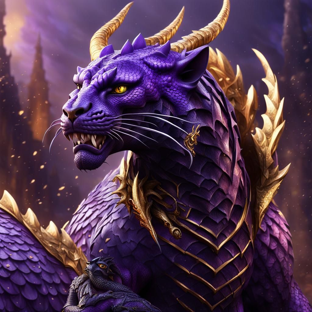 Draconic Panther with Purple Scales in Fantasy Style