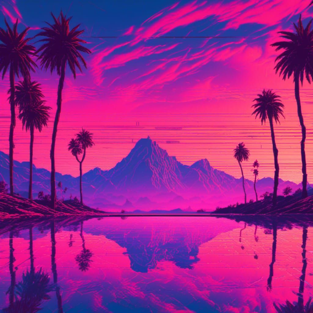 Montana De Oro Vaporwave Sunset in 80s Style