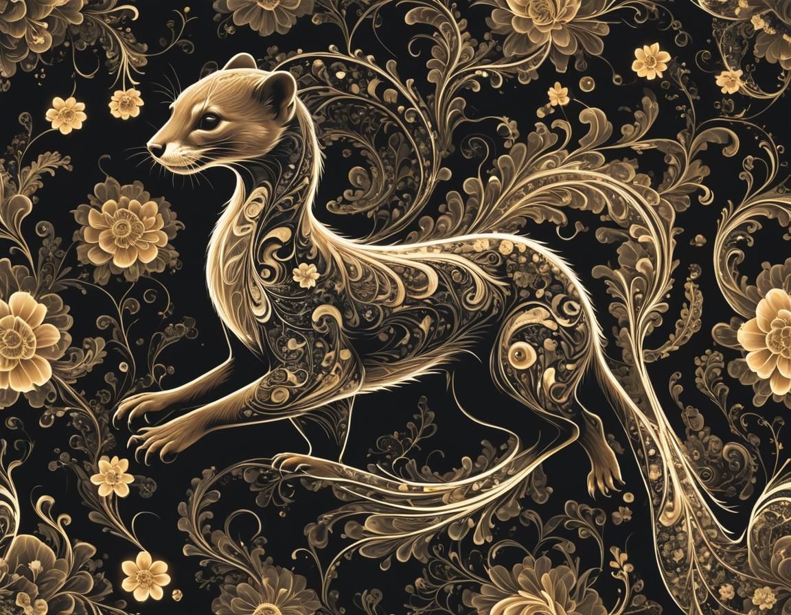 Weasel Running: Fractal Floral Glowing Illustration