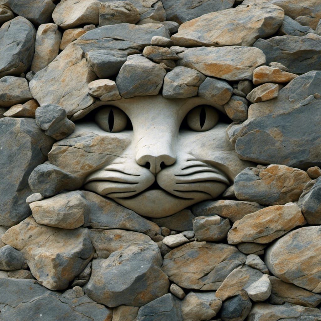 Cat cliff face, stone, engraved cats <lora:Swirling Stones:1.0>