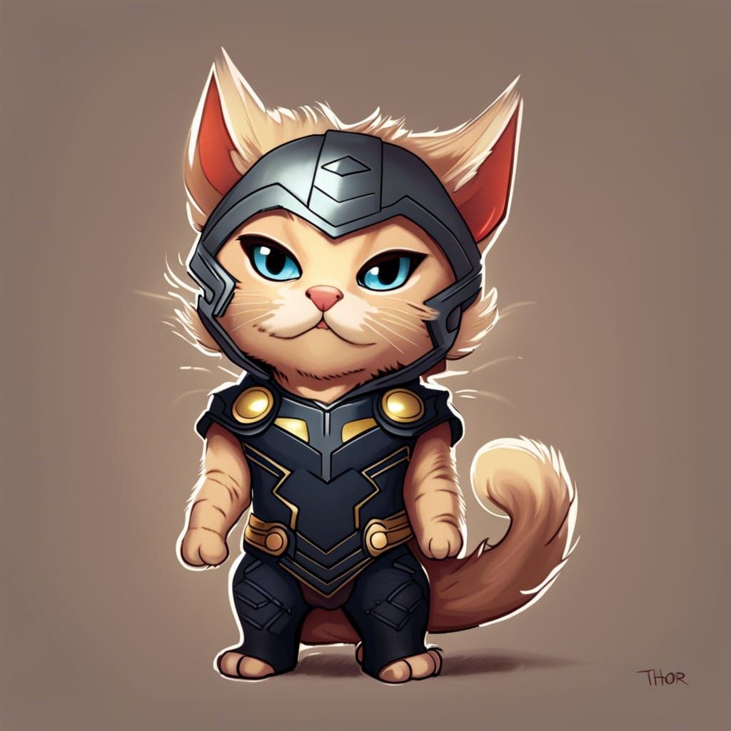 Thor as a Chibi Cat Character
