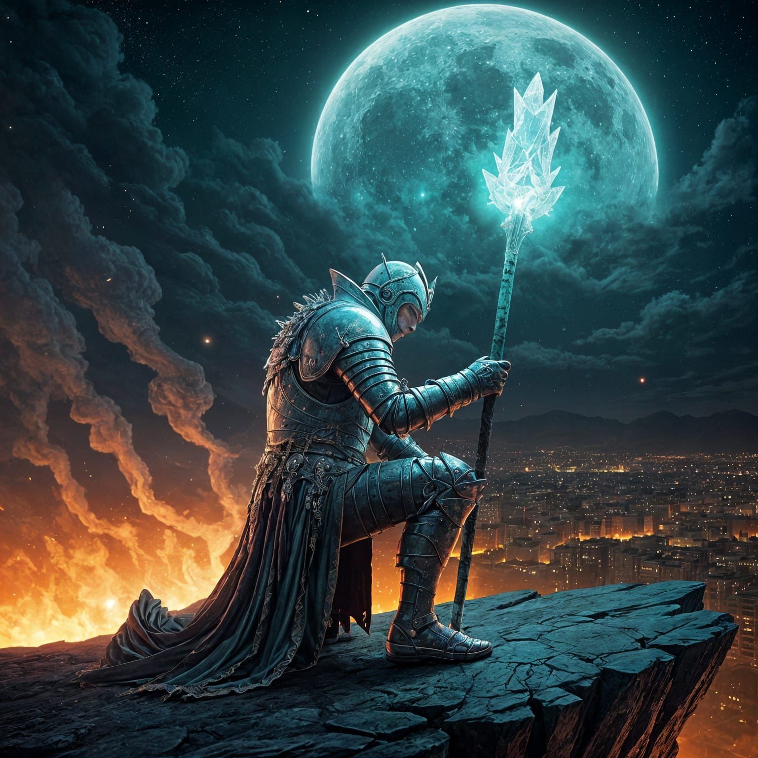 Crystal Knight Under Turquoise Moon: Hyperrealistic Concept ...