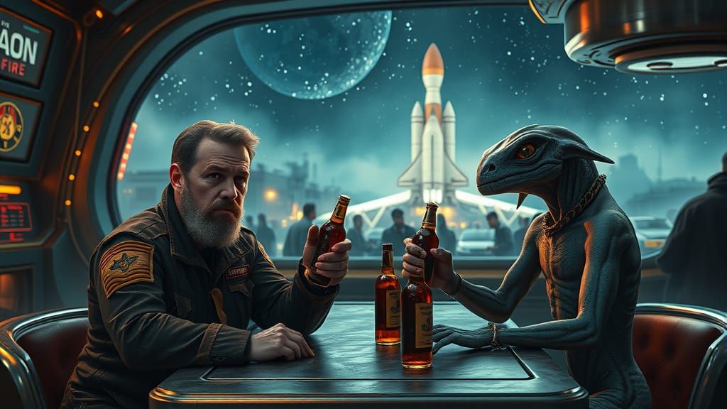 Cosmic Space Bar Scene in Futuristic Style