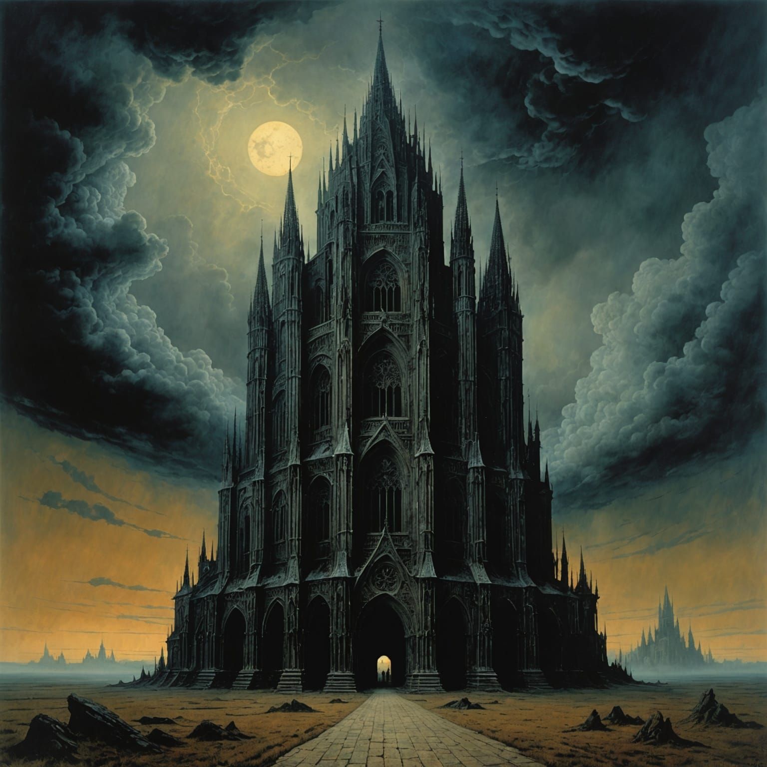 Gothic Cathedral in Dark Surrealist Style