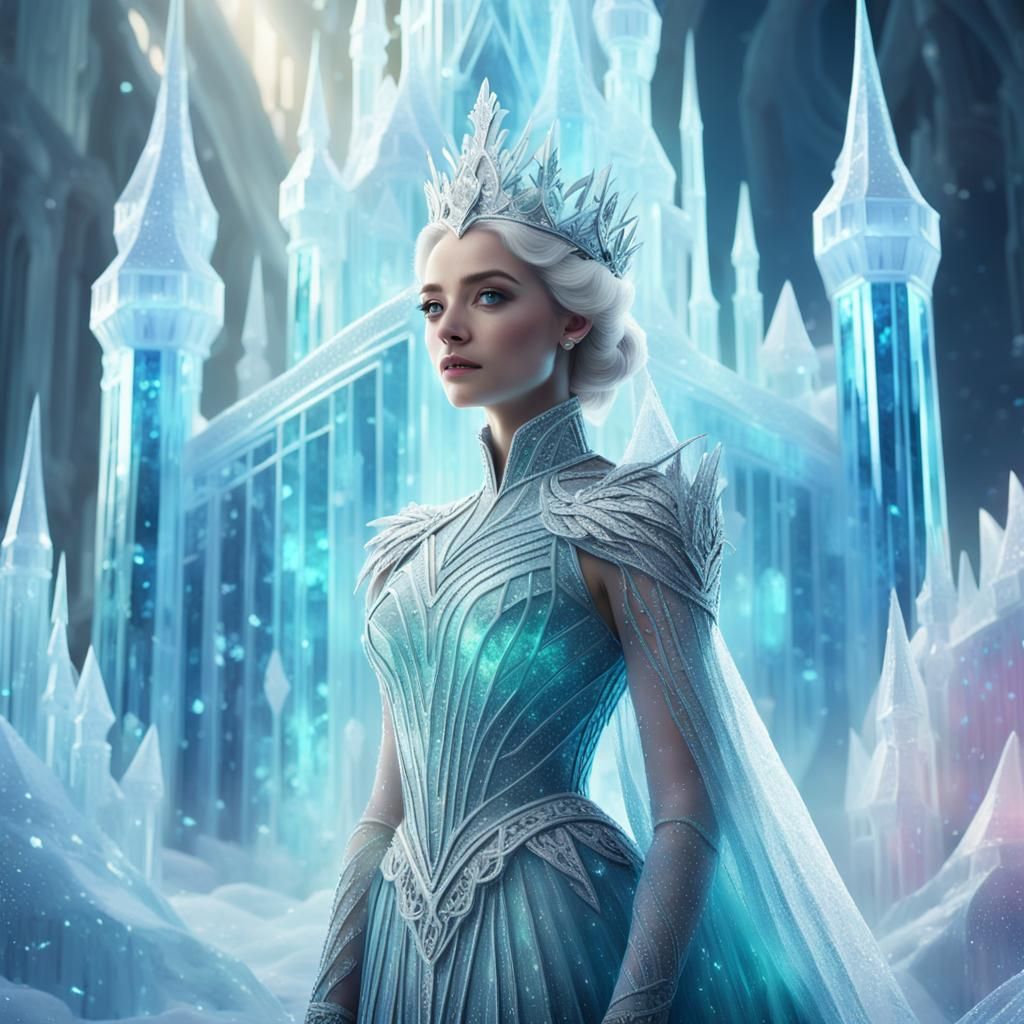 Ice Queen and Crystal Castle Fantasy Illustration