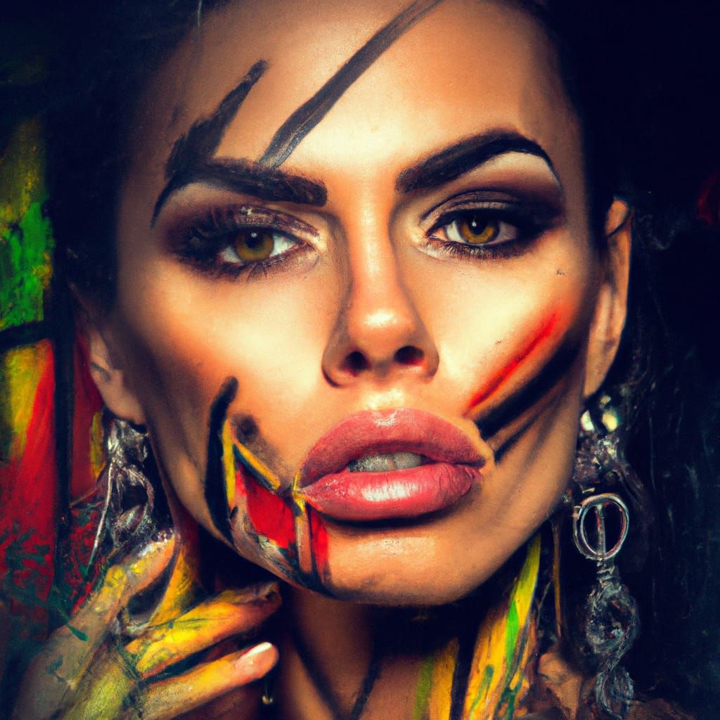 Colorful Street Art Portrait with Spray Paint Effects