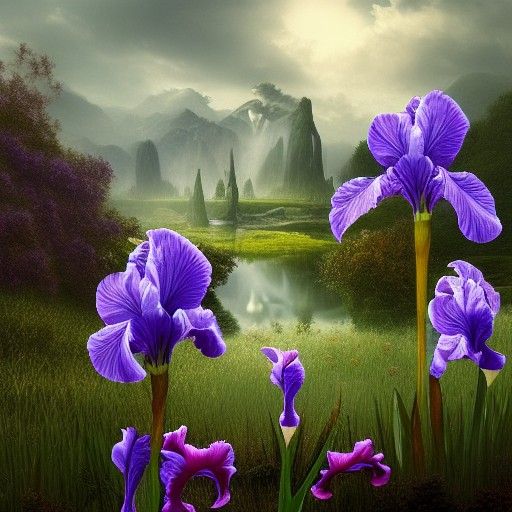 Epic Iris Flowers in Digital Matte Painting
