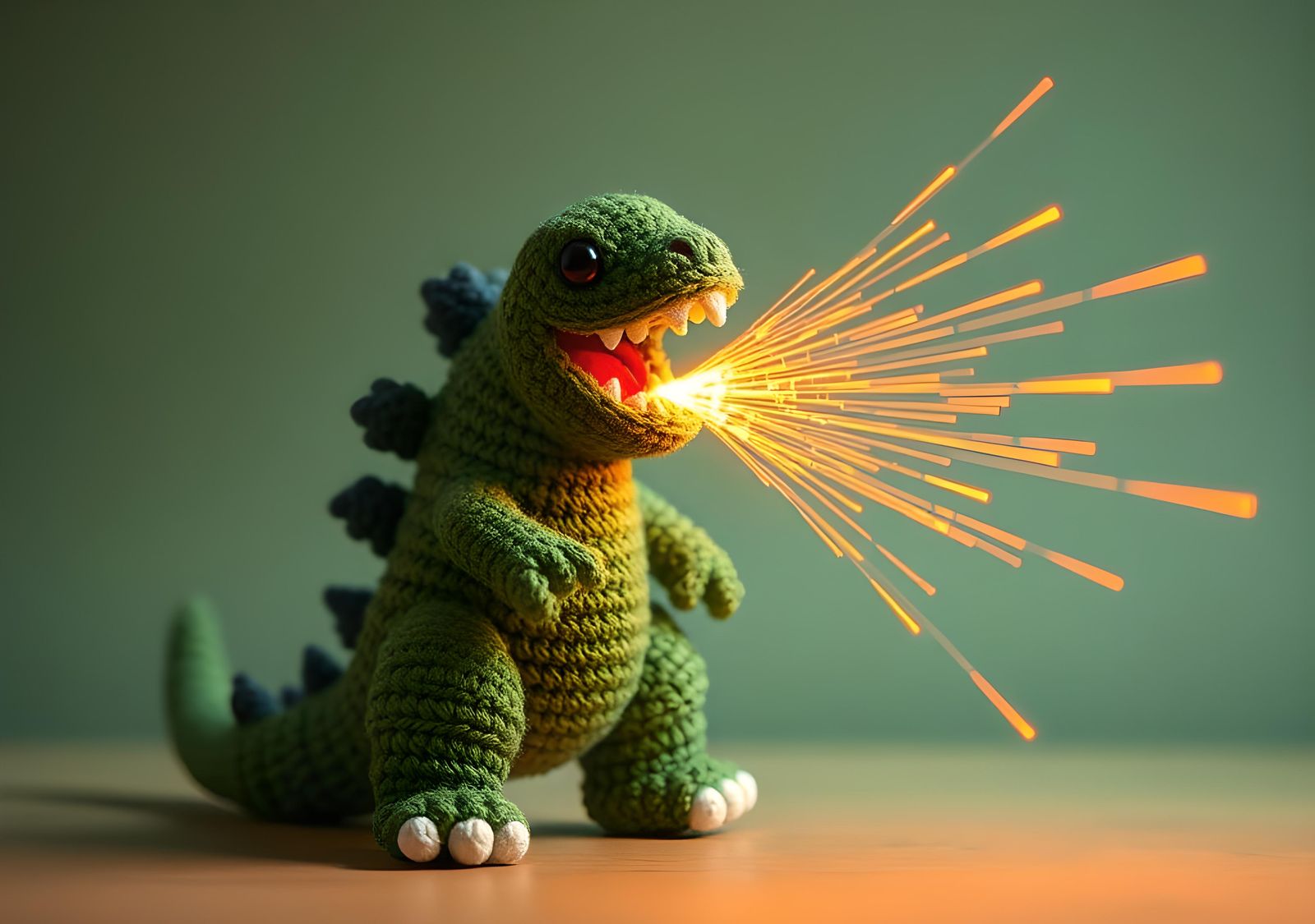 Whimsical Crochet Godzilla Fires Laser Breath