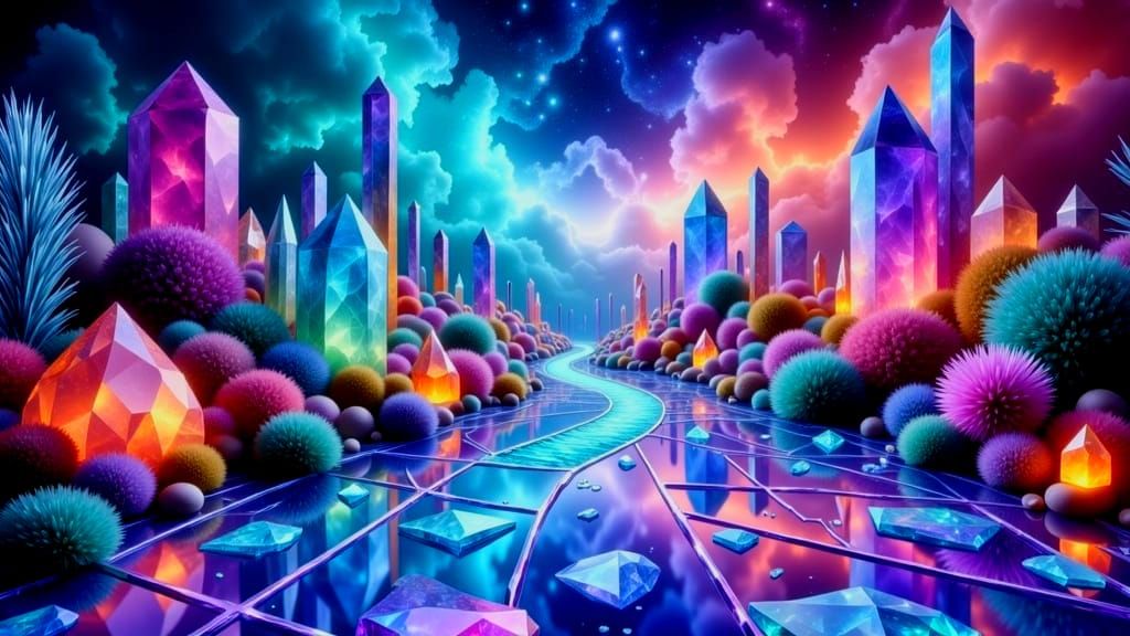 Surreal Crystal Journey Through Enchanted Realm
