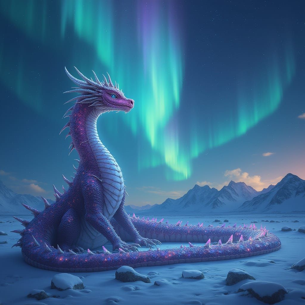 Majestic Dragon Under Aurora Borealis