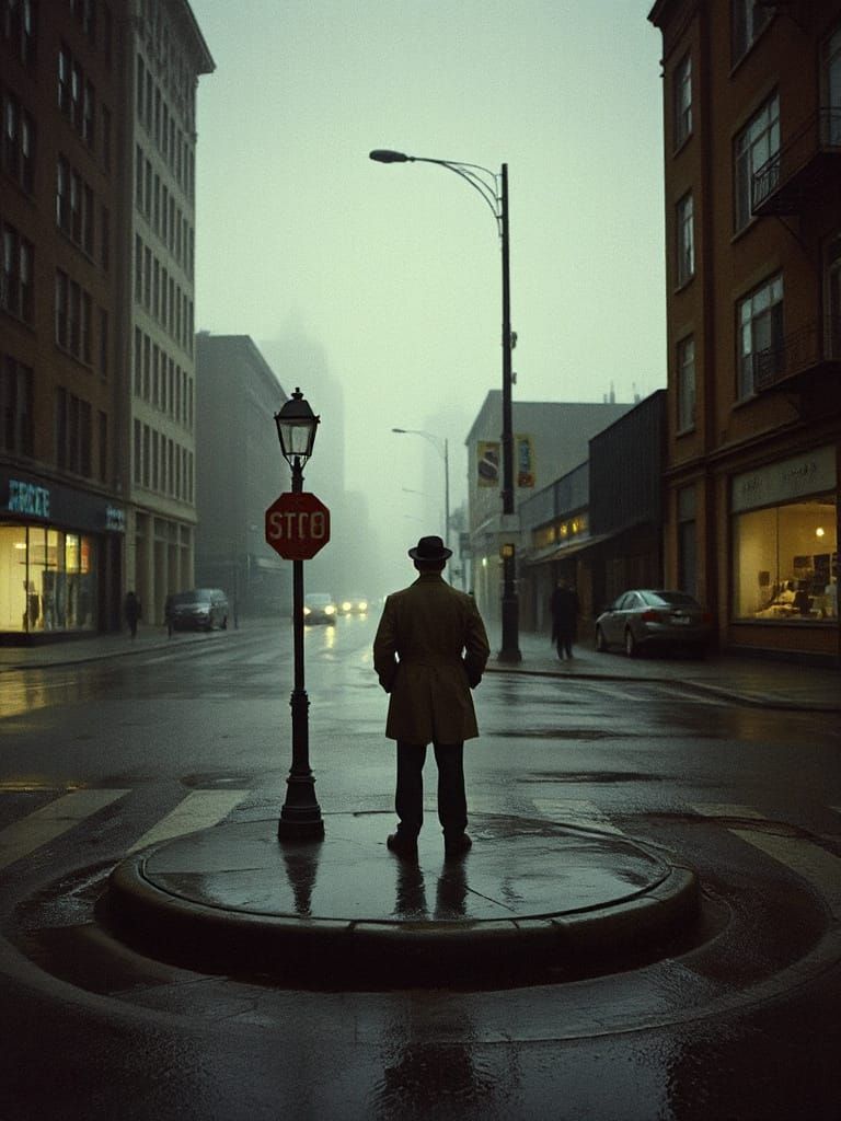 1940s City Street Scene in Analog Style