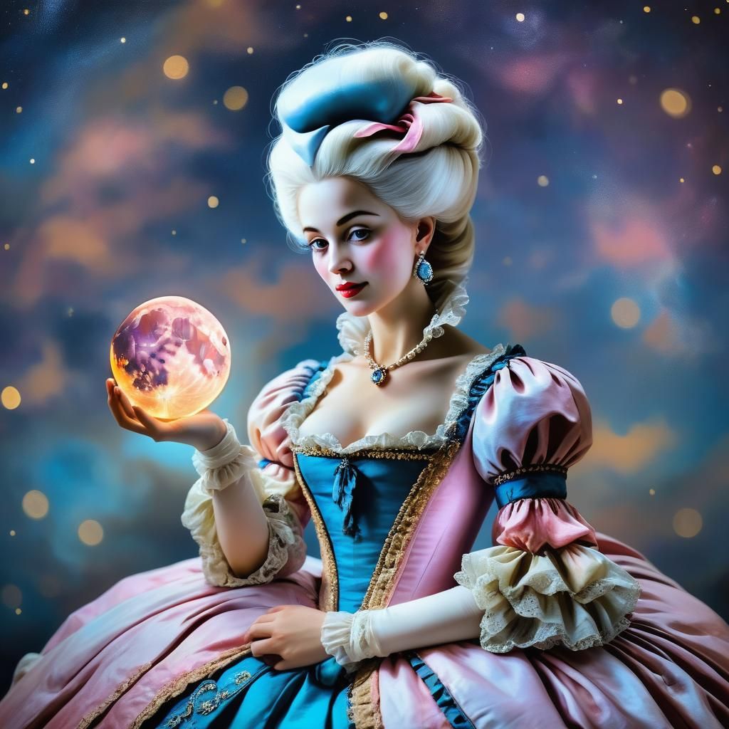 Marie Antoinette Holding the Moon: Vivid Oil Painting