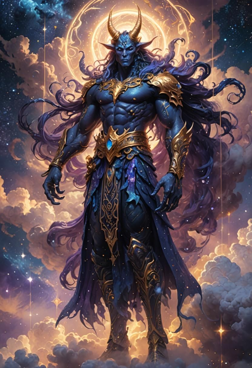 Midnight Giant in Starry Dreamscape: Dark Fantasy Art