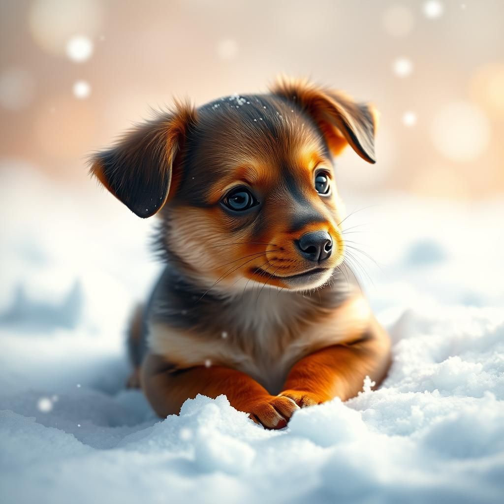 Adorable Dachshund Puppy Playing in Winter Snow