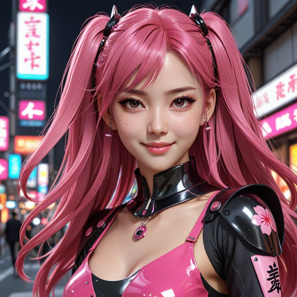 Neo Tokyo Pop Goddess in Sakura Bloom