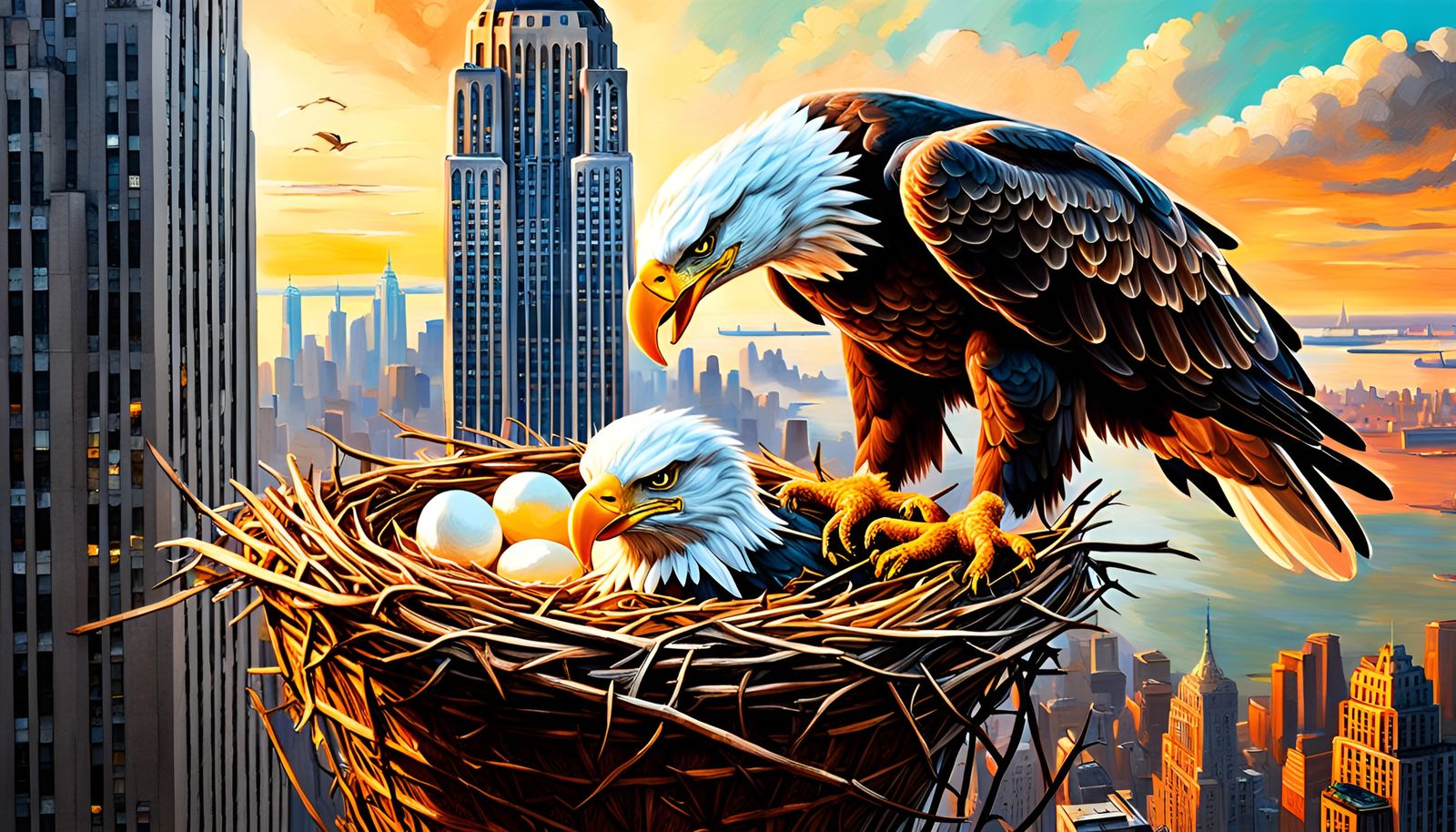 Eagles Nesting Atop Empire State Building