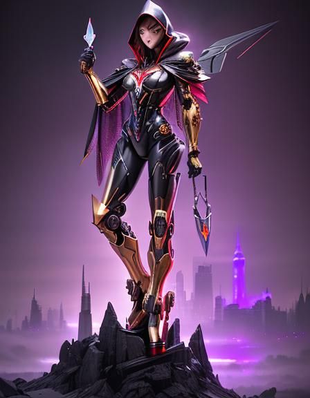 Robotic Blackarachnia in Cyberpunk City Street