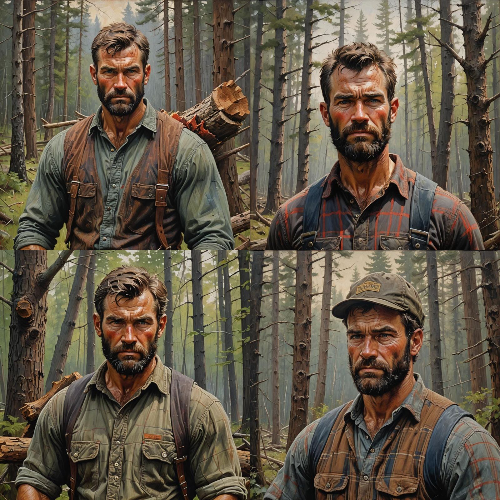Handsome Lumberjack Man: Oil Painting Portrait