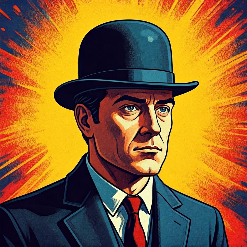 Hyperrealistic Portrait of a Man in a Bowler Hat, in the Sty...