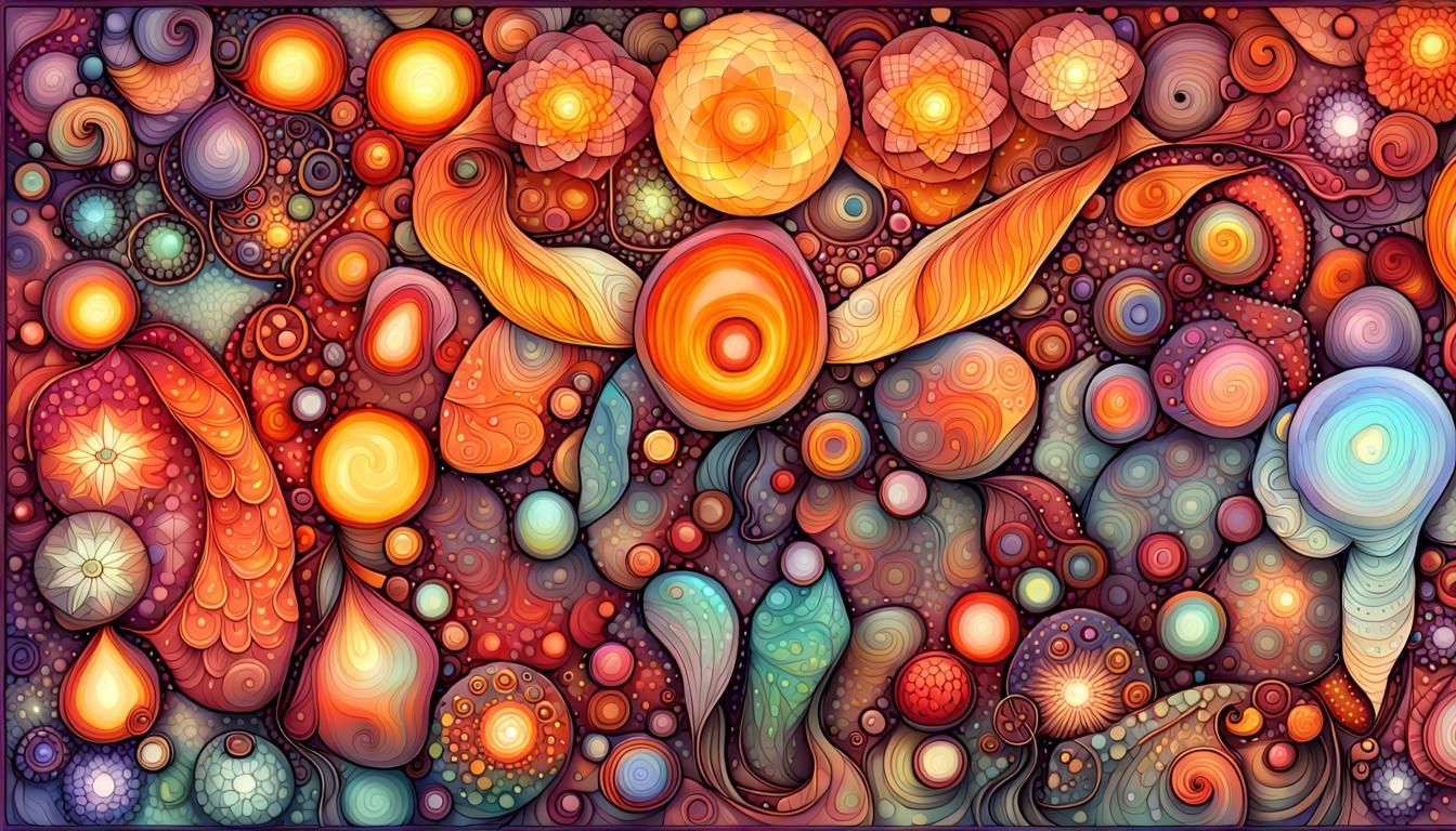 Quantum Zentangle: Fireflies and Flora in 5D Shading