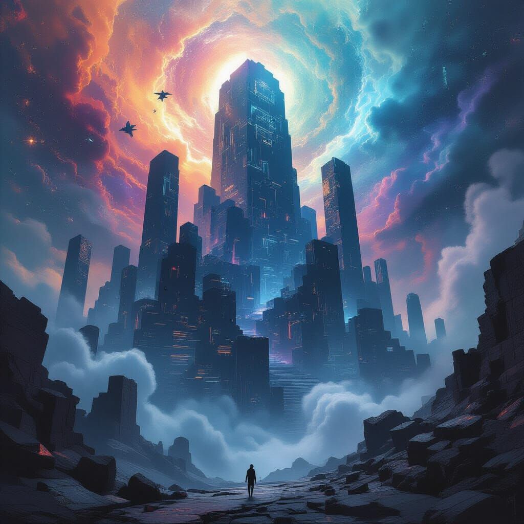 Cosmic City of Obsidian in Nebula