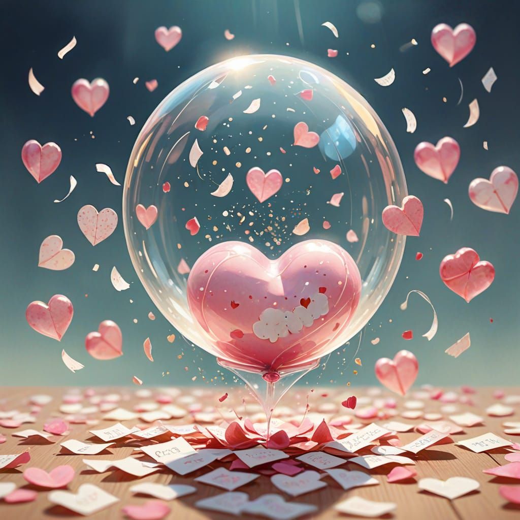 Whimsical Heart Bubble Gum in Watercolor Style