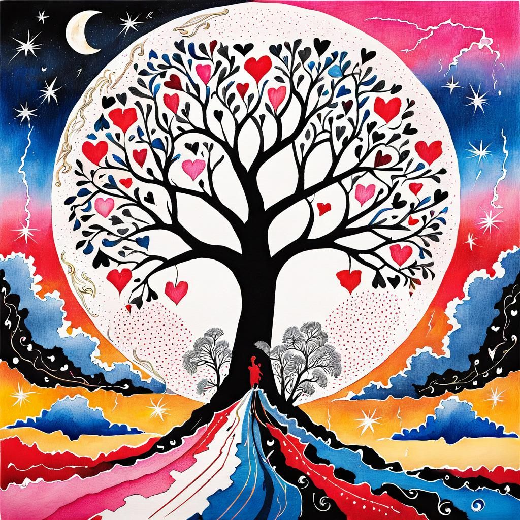 Psychedelic Folk Art: Torn Heart Under Lightning